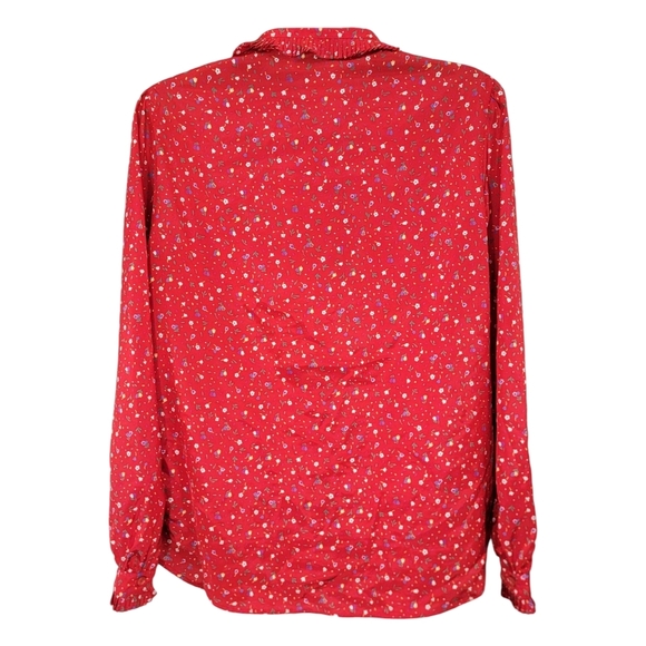 The Villager VTG Red Mini Floral Print Button Down Long Sleeve Women's Size 16 - Picture 9 of 12